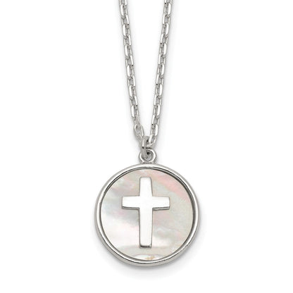 Sterlingsilber Poliert Perlmutt Kreuz Halskette