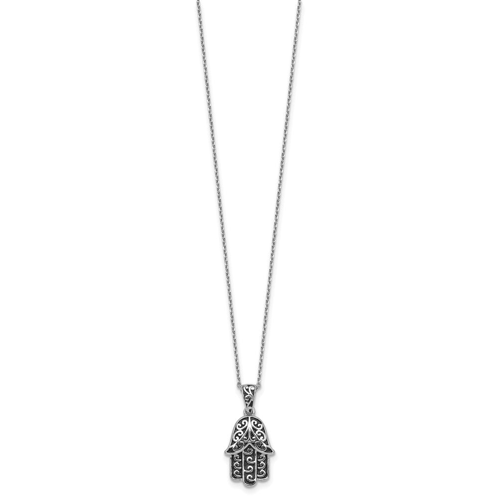 Sterlingsilber Rhodiniert Poliert/oxidized Filigran Hamsa 18 Zoll Halskette