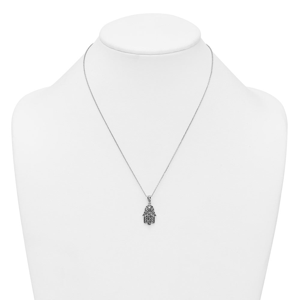 Sterlingsilber Rhodiniert Poliert/oxidized Filigran Hamsa 18 Zoll Halskette