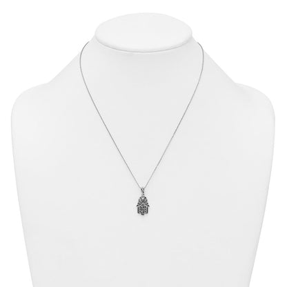 Sterlingsilber Rhodiniert Poliert/oxidized Filigran Hamsa 18 Zoll Halskette