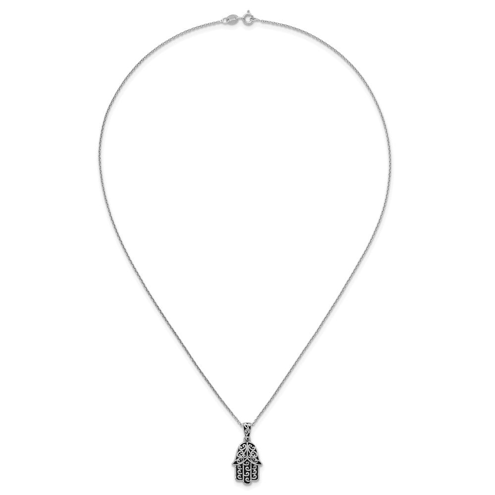Sterlingsilber Rhodiniert Poliert/oxidized Filigran Hamsa 18 Zoll Halskette