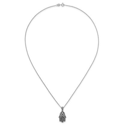 Sterlingsilber Rhodiniert Poliert/oxidized Filigran Hamsa 18 Zoll Halskette