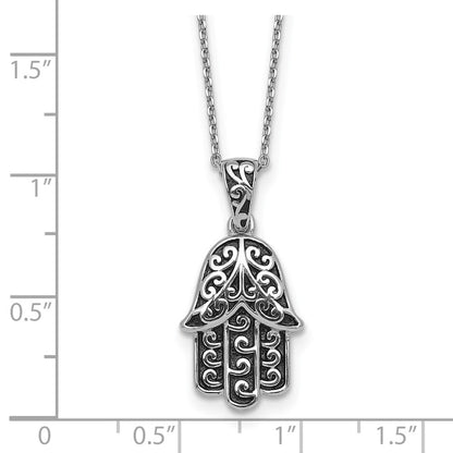 Sterlingsilber Rhodiniert Poliert/oxidized Filigran Hamsa 18 Zoll Halskette