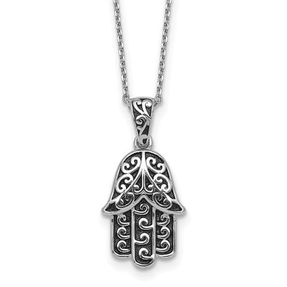 Sterlingsilber Rhodiniert Poliert/oxidized Filigran Hamsa 18 Zoll Halskette