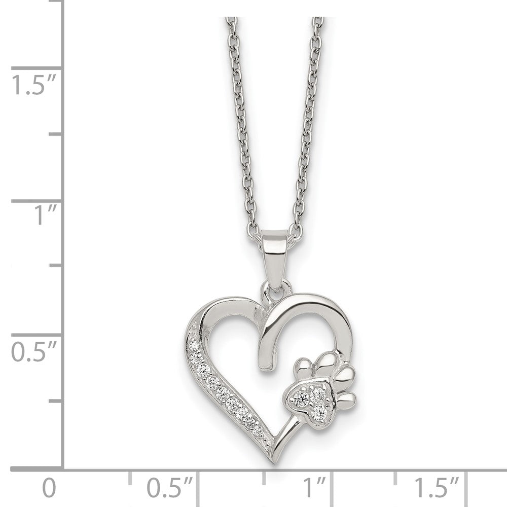 Sterlingsilber Poliert Zirkonia Herz und Paw Halskette