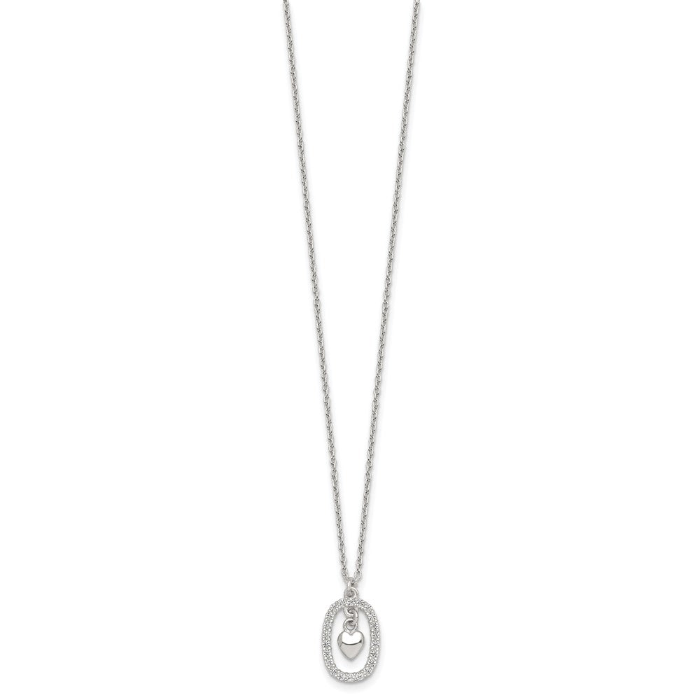 Sterlingsilber Poliert Zirkonia Herz in Oval Halskette
