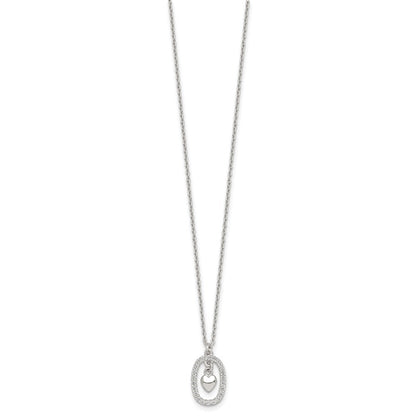 Sterlingsilber Poliert Zirkonia Herz in Oval Halskette