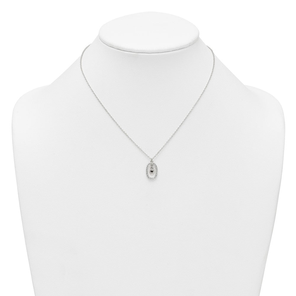 Sterlingsilber Poliert Zirkonia Herz in Oval Halskette