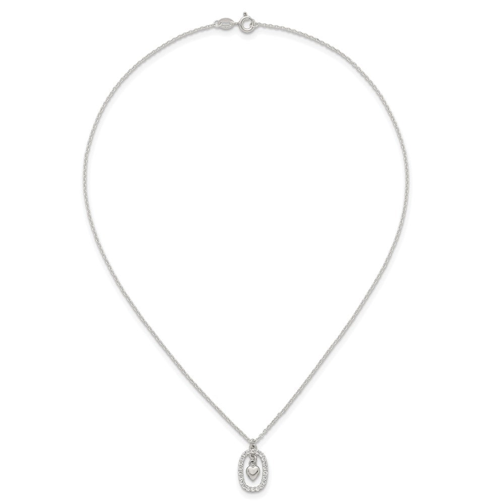 Sterlingsilber Poliert Zirkonia Herz in Oval Halskette