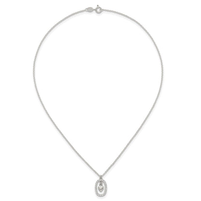 Sterlingsilber Poliert Zirkonia Herz in Oval Halskette