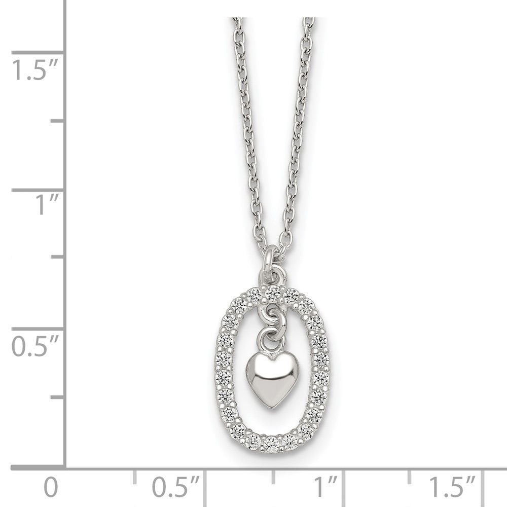 Sterlingsilber Poliert Zirkonia Herz in Oval Halskette