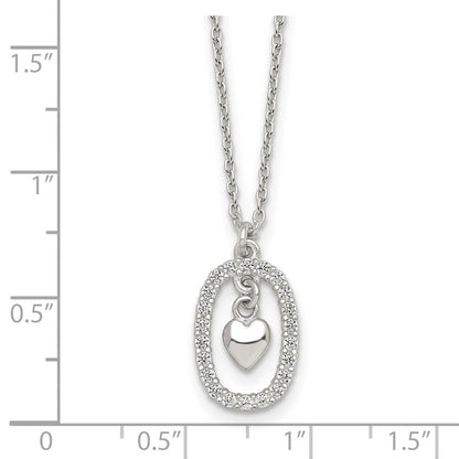 Sterlingsilber Poliert Zirkonia Herz in Oval Halskette