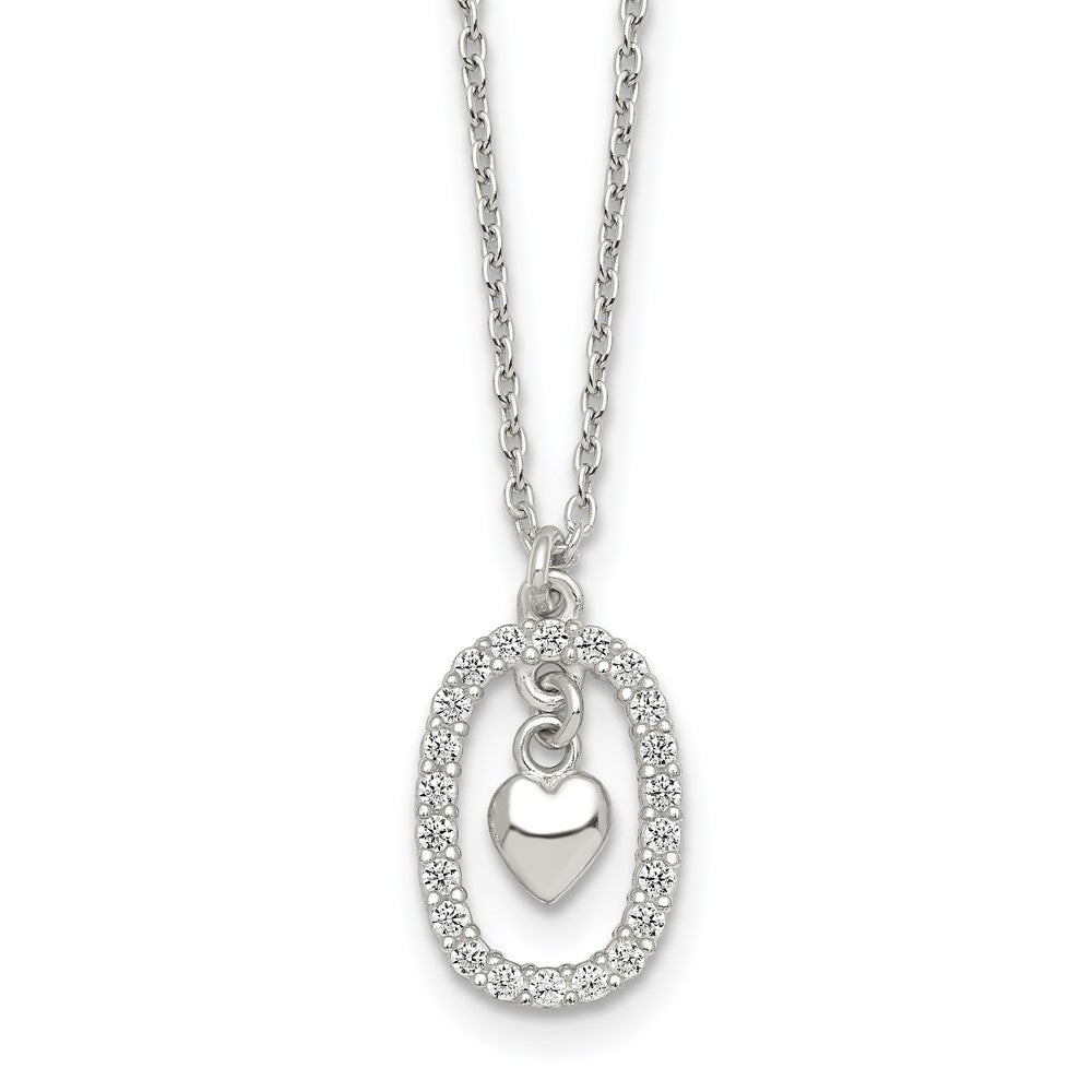 Sterlingsilber Poliert Zirkonia Herz in Oval Halskette