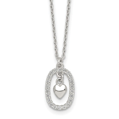 Sterlingsilber Poliert Zirkonia Herz in Oval Halskette