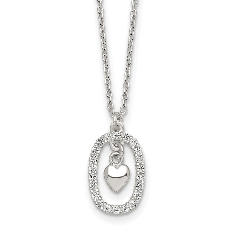 Sterlingsilber Poliert Zirkonia Herz in Oval Halskette