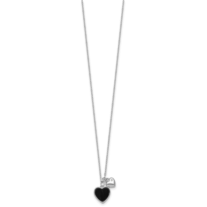 Sterlingsilber Rhodiniert Onyx Zirkonia Herzen 14 Zoll mit 3 Zoll Verlängerung Kinder Halskette