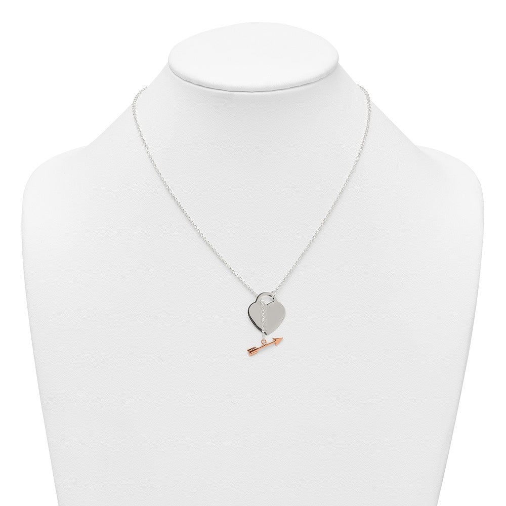 Sterlingsilber Roséfarben Herz und Pfeil Knebel Halskette