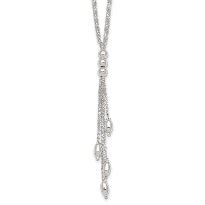 Sterlingsilber Poliert und Gekugelt 2 Strang Lariat mit 1.25 Zoll Verlängerung Halskette