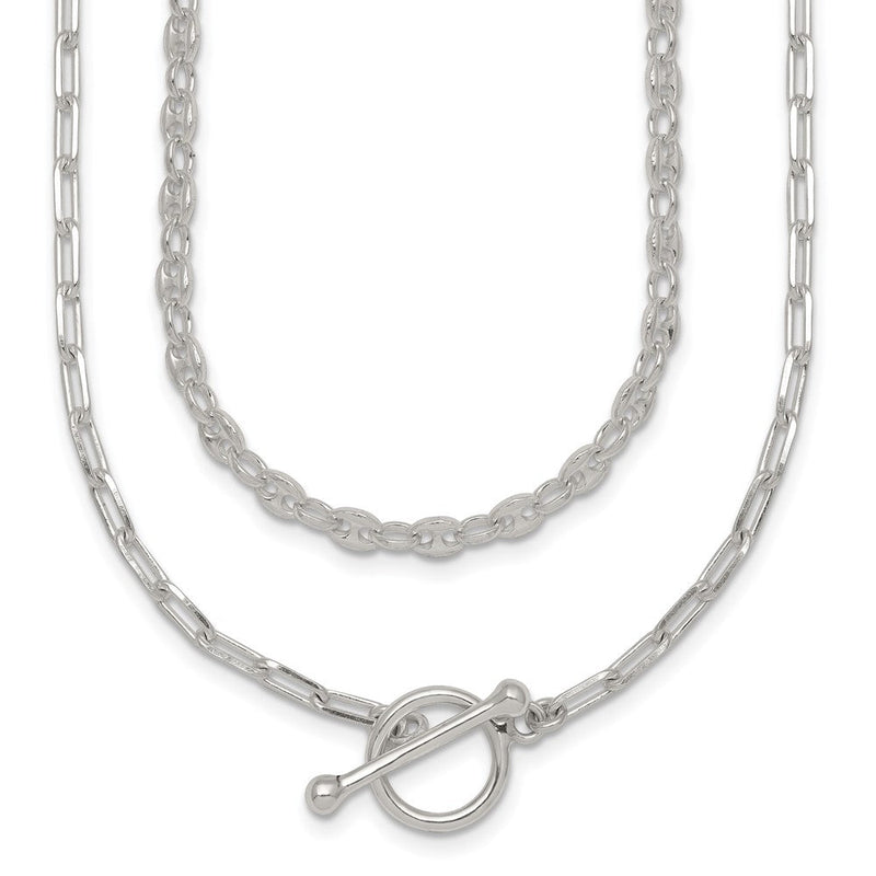 Sterlingsilber Poliert Fantasie 2 Strang Kette mit 2 Zoll Verlängerung Halskette
