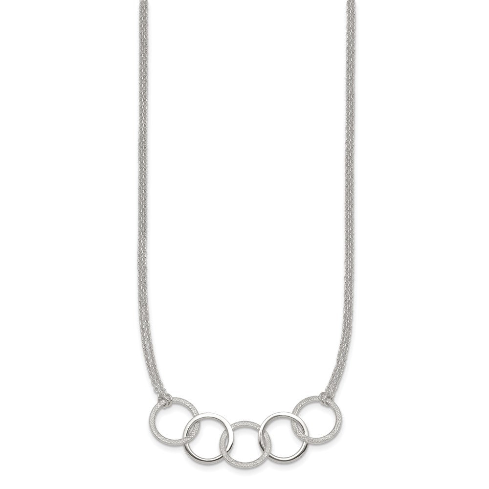 Sterlingsilber Poliert Strukturiert 2-strand Interlinking Kreis Halskette
