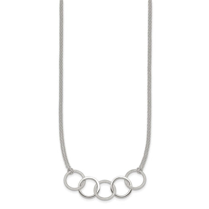 Sterlingsilber Poliert Strukturiert 2-strand Interlinking Kreis Halskette