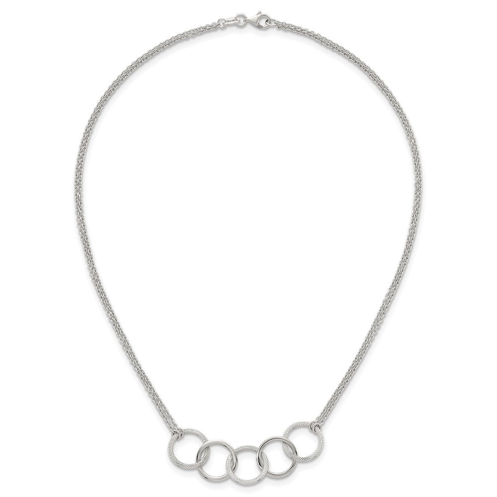 Sterlingsilber Poliert Strukturiert 2-strand Interlinking Kreis Halskette