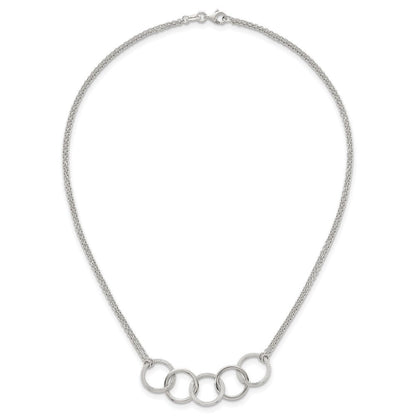 Sterlingsilber Poliert Strukturiert 2-strand Interlinking Kreis Halskette