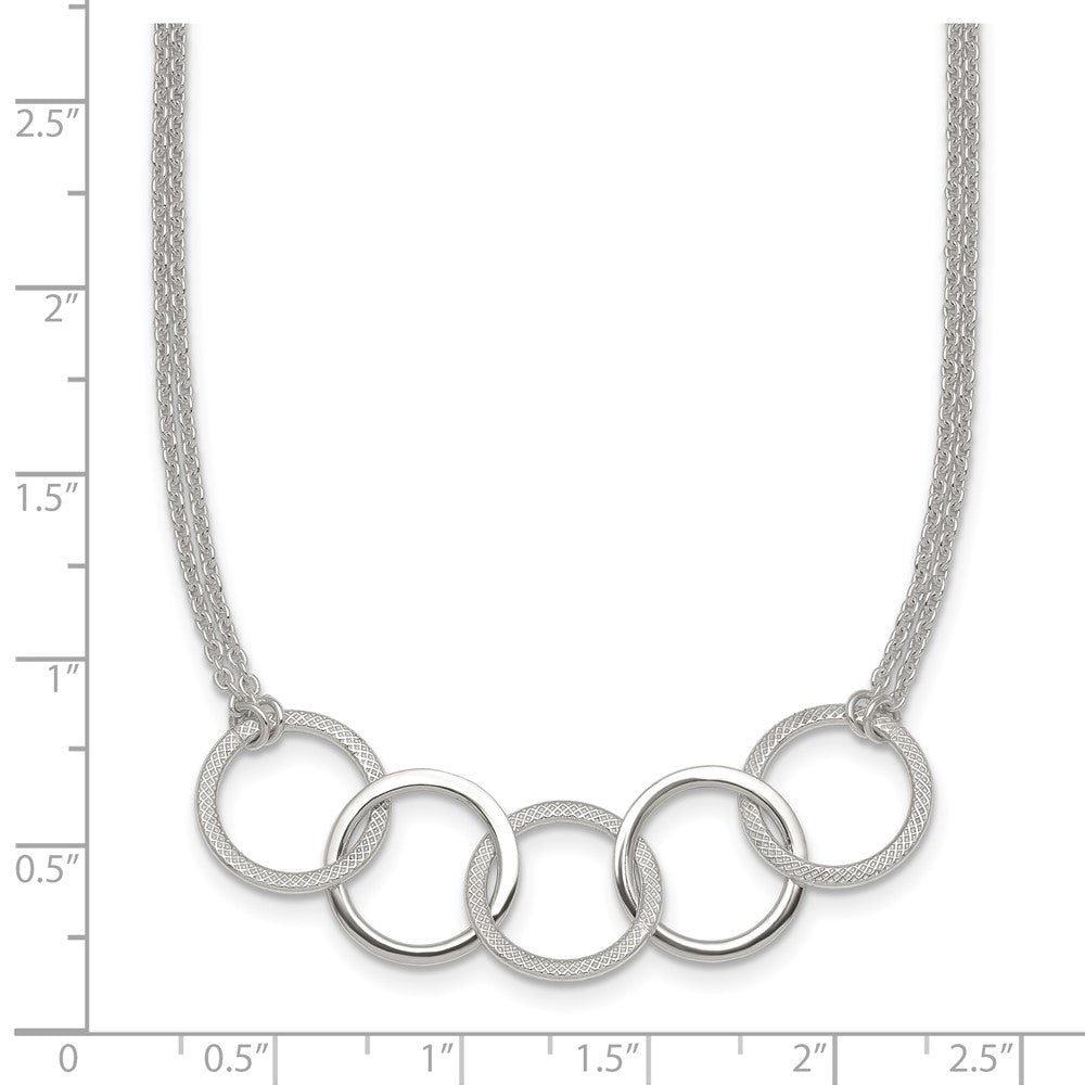 Sterlingsilber Poliert Strukturiert 2-strand Interlinking Kreis Halskette