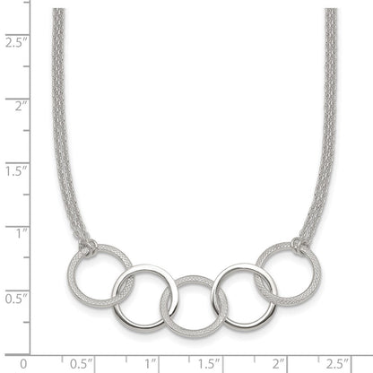 Sterlingsilber Poliert Strukturiert 2-strand Interlinking Kreis Halskette