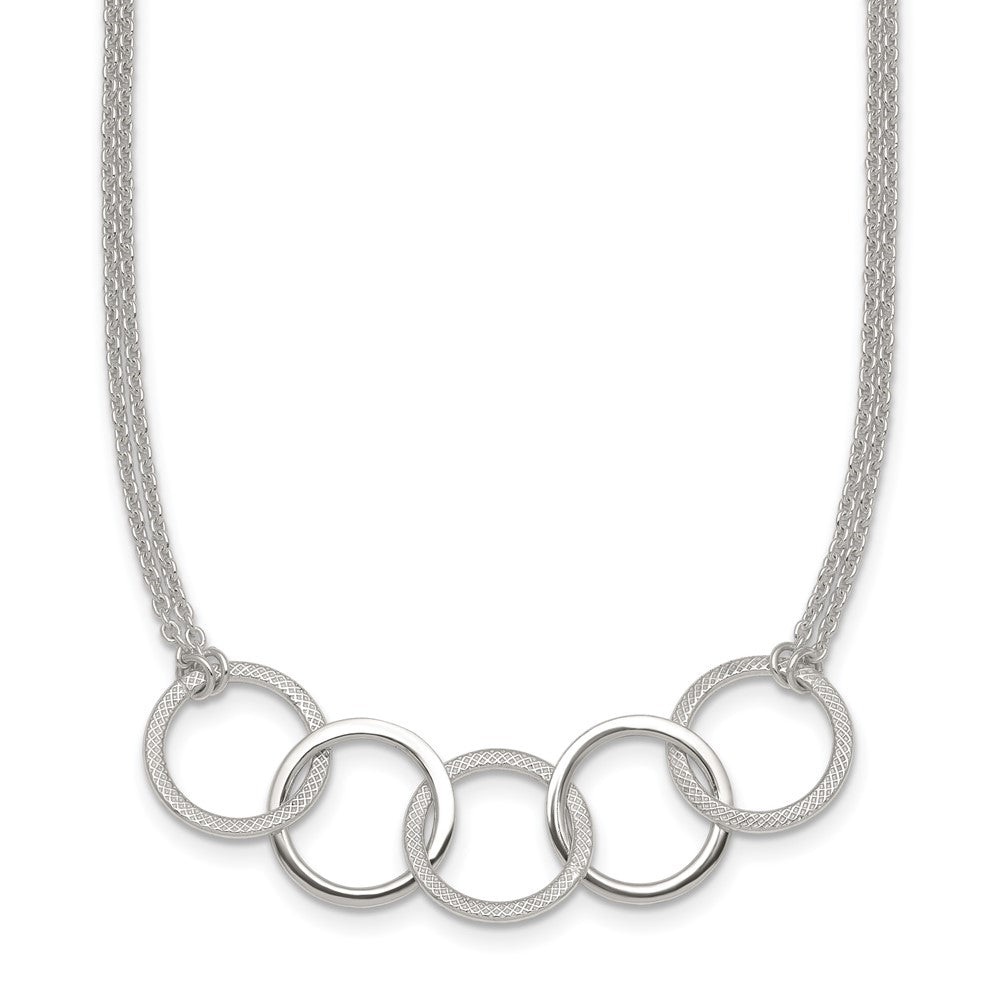 Sterlingsilber Poliert Strukturiert 2-strand Interlinking Kreis Halskette