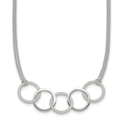 Sterlingsilber Poliert Strukturiert 2-strand Interlinking Kreis Halskette