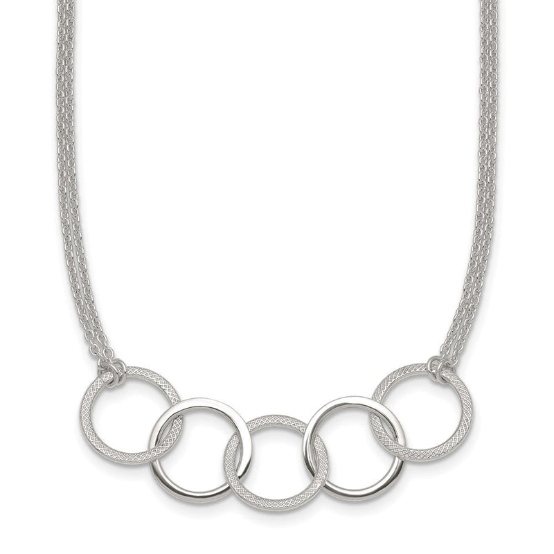 Sterlingsilber Poliert Strukturiert 2-strand Interlinking Kreis Halskette