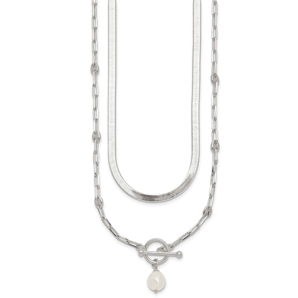 Sterlingsilber Poliert Kristall Perle 2 Strang mit 2 Zoll Verlängerung Choker Halskette