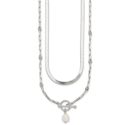 Sterlingsilber Poliert Kristall Perle 2 Strang mit 2 Zoll Verlängerung Choker Halskette