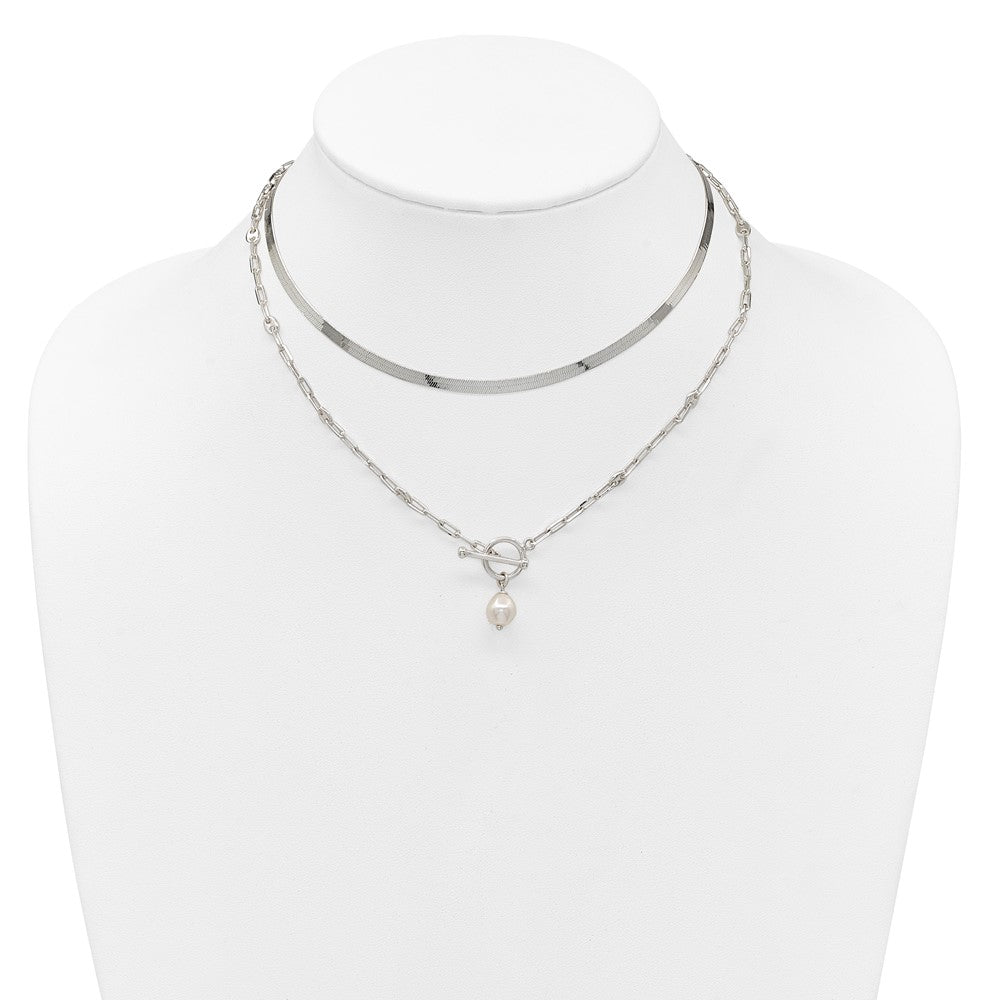 Sterlingsilber Poliert Kristall Perle 2 Strang mit 2 Zoll Verlängerung Choker Halskette