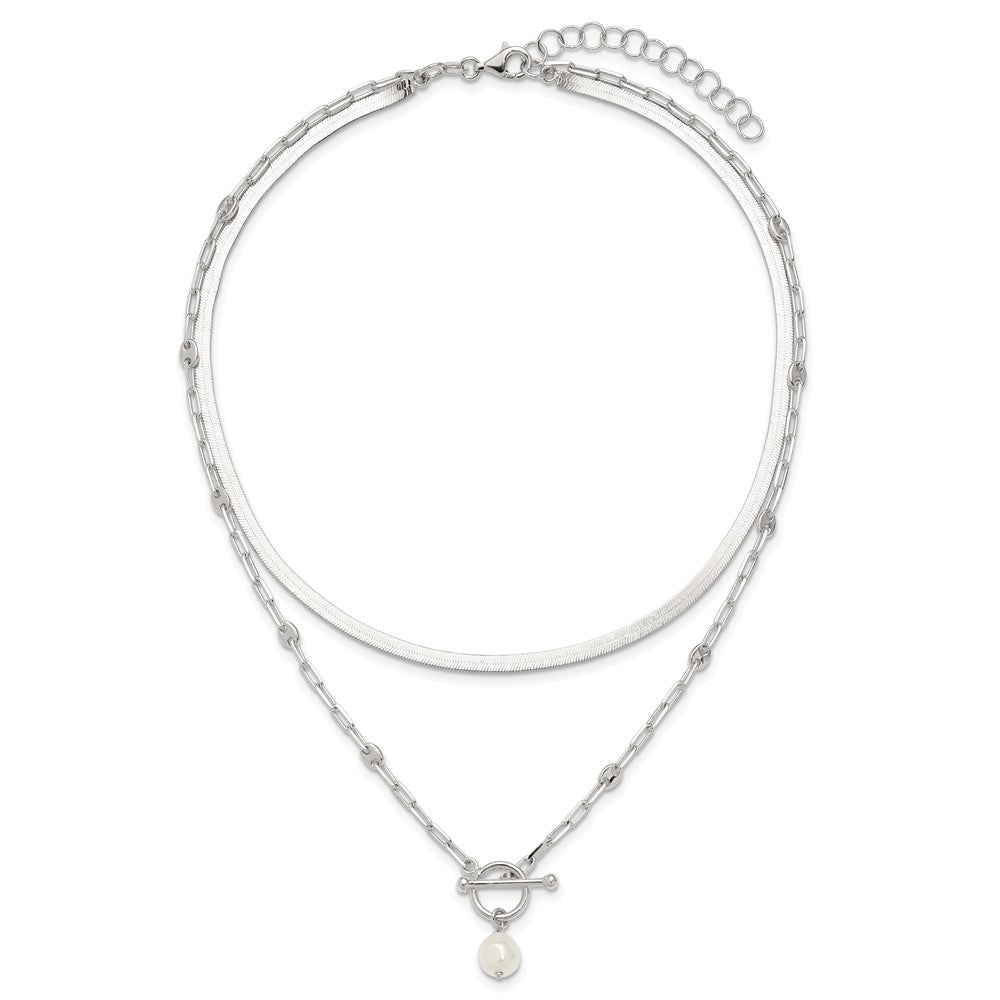 Sterlingsilber Poliert Kristall Perle 2 Strang mit 2 Zoll Verlängerung Choker Halskette