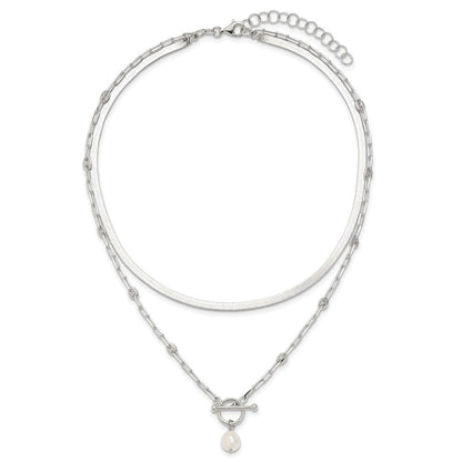 Sterlingsilber Poliert Kristall Perle 2 Strang mit 2 Zoll Verlängerung Choker Halskette