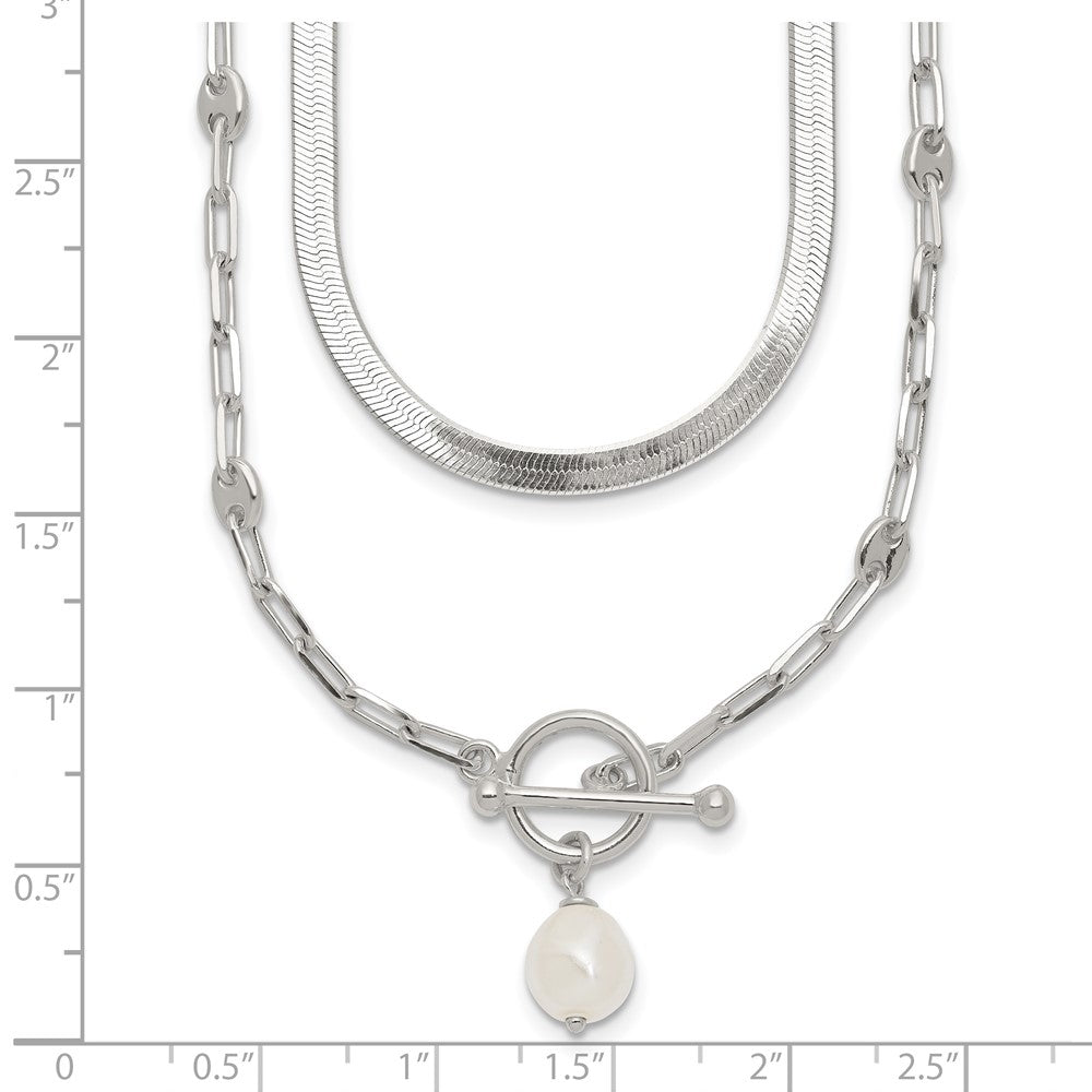 Sterlingsilber Poliert Kristall Perle 2 Strang mit 2 Zoll Verlängerung Choker Halskette