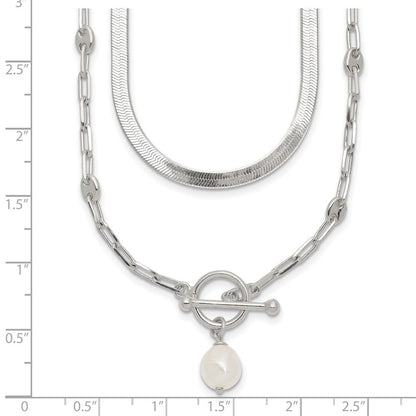 Sterlingsilber Poliert Kristall Perle 2 Strang mit 2 Zoll Verlängerung Choker Halskette
