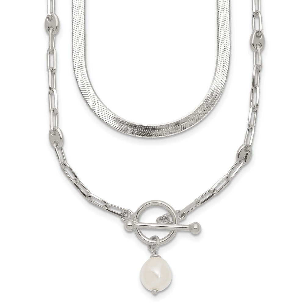 Sterlingsilber Poliert Kristall Perle 2 Strang mit 2 Zoll Verlängerung Choker Halskette