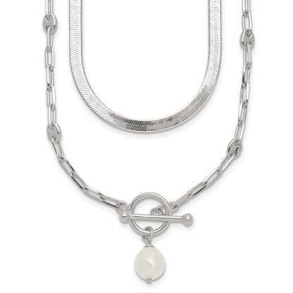 Sterlingsilber Poliert Kristall Perle 2 Strang mit 2 Zoll Verlängerung Choker Halskette