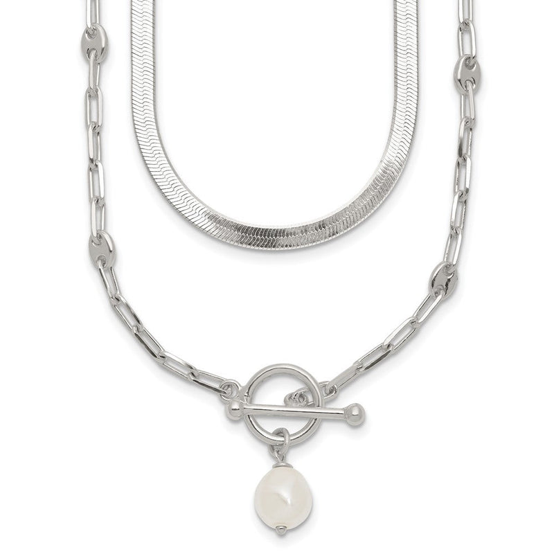 Sterlingsilber Poliert Kristall Perle 2 Strang mit 2 Zoll Verlängerung Choker Halskette