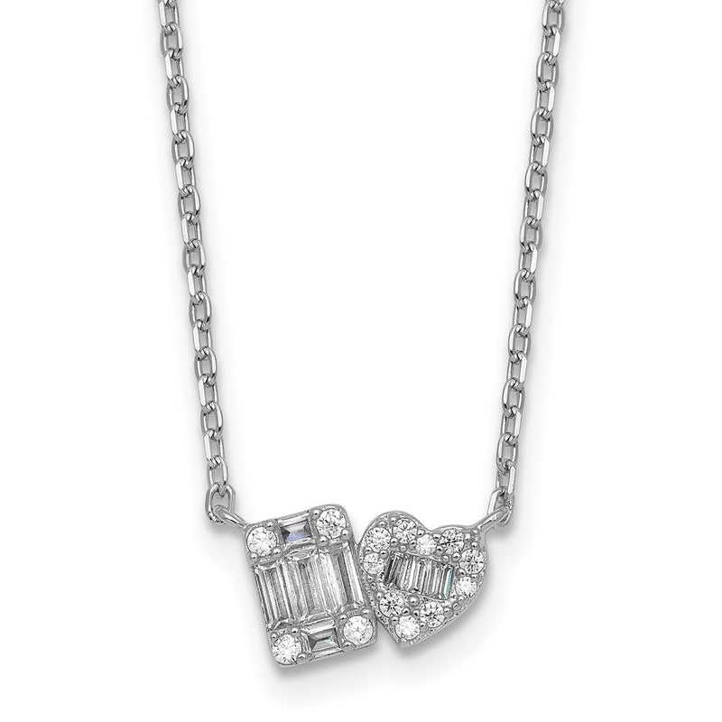 Sterlingsilber Rhodiniert Zirkonia Herz/rectangle 16 Zoll mit 2 Zoll Verlängerung Halskette