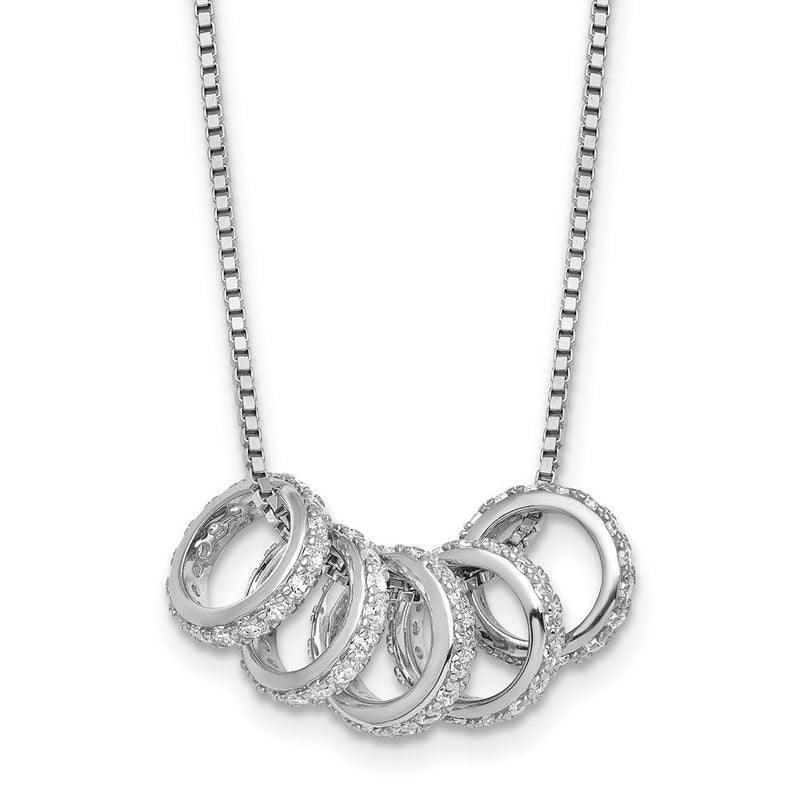 Sterlingsilber Rhodiniert Zirkonia 5 Beweglich Kreise 18 Zoll mit 2 Zoll Verlängerung Halskette