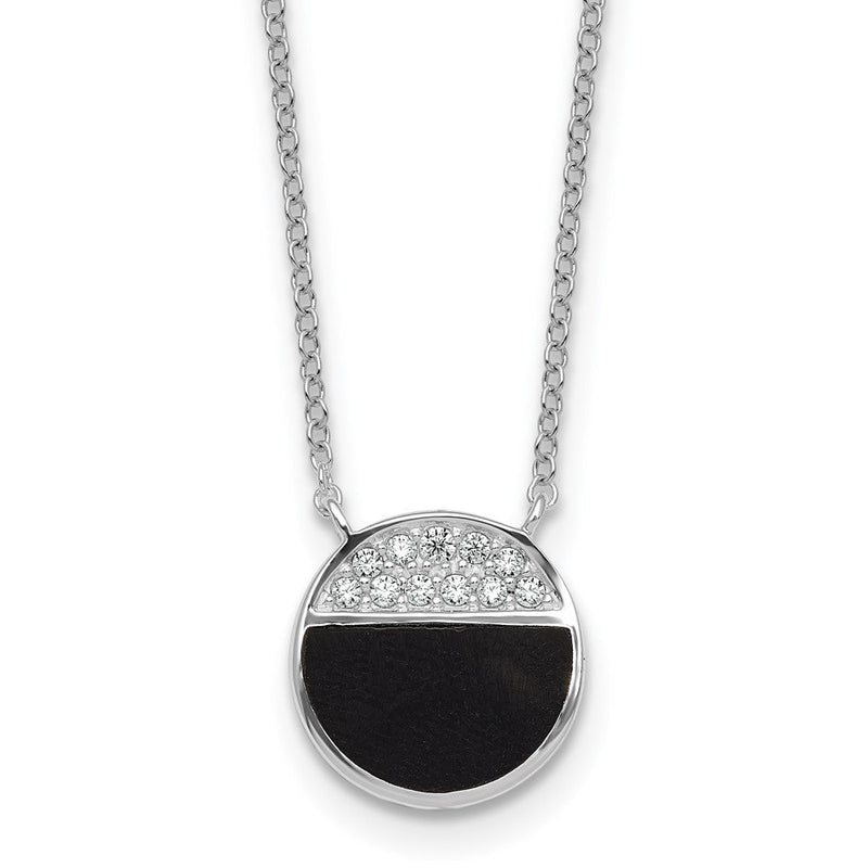 Sterlingsilber Rhodiniert Poliert Schwarz Onyx Zirkonia Kreis 16 Zoll mit 2 Zoll Verlängerung Halskette