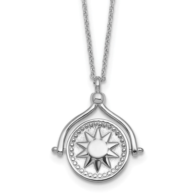 Sterlingsilber Rhodiniert Sonne Mond und Stern Spin Anhänger 18 Zoll Halskette
