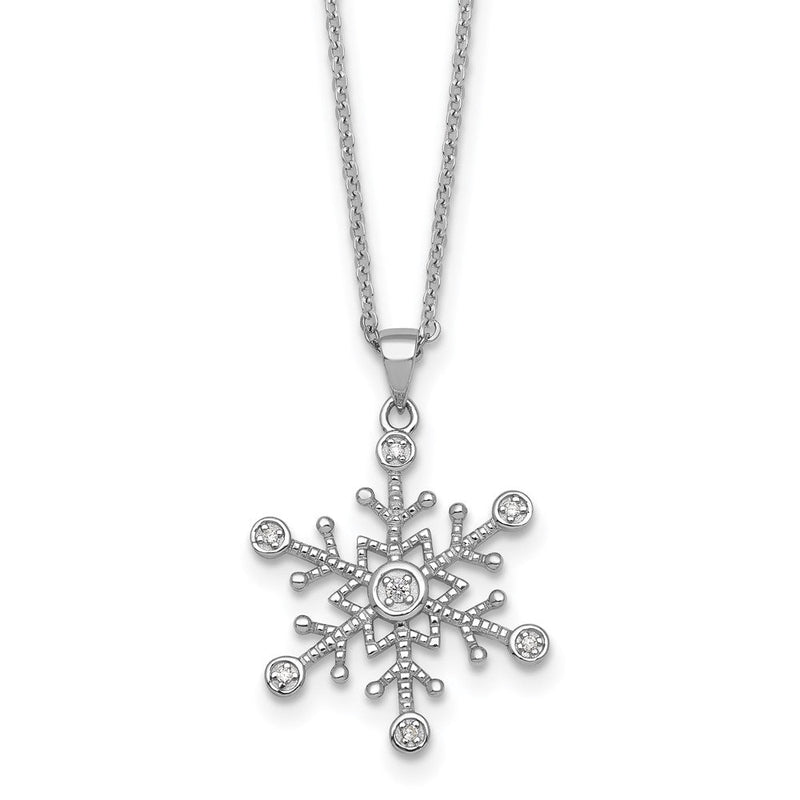 Sterlingsilber Rhodiniert Zirkonia Poliert und Strukturiert Snow Flake 18 Zoll Halskette