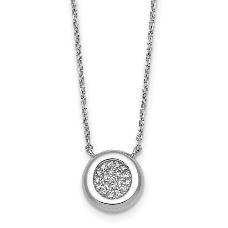 Sterlingsilber Rhodiniert Zirkonia Rund mit 2 Zoll Verlängerung. Halskette