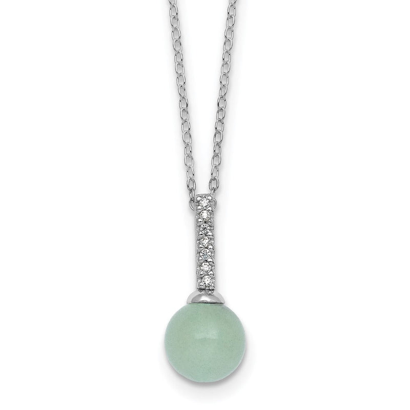 Sterlingsilber Rhodiniert Aventurine Zirkonia 16 mit 2 Zoll Verlängerung. Halskette