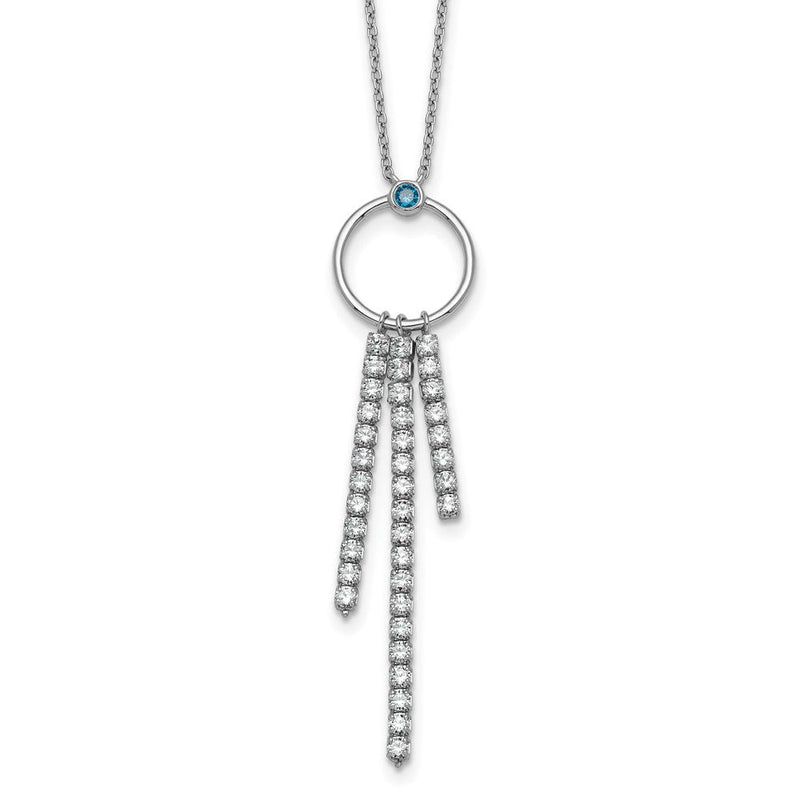 Sterlingsilber Rhodiniert Blau & Weiß Zirkonia 16 Zoll mit 2 Zoll Verlängerung. Halskette